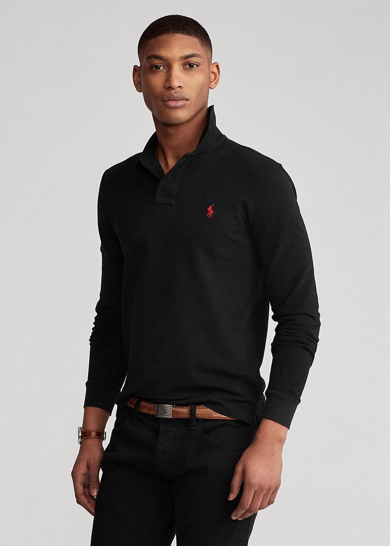 Poleras Polo Polo Ralph Lauren Hombre Slim Fit Mesh Long-Sleeve Chile Negras LFRTB-8493